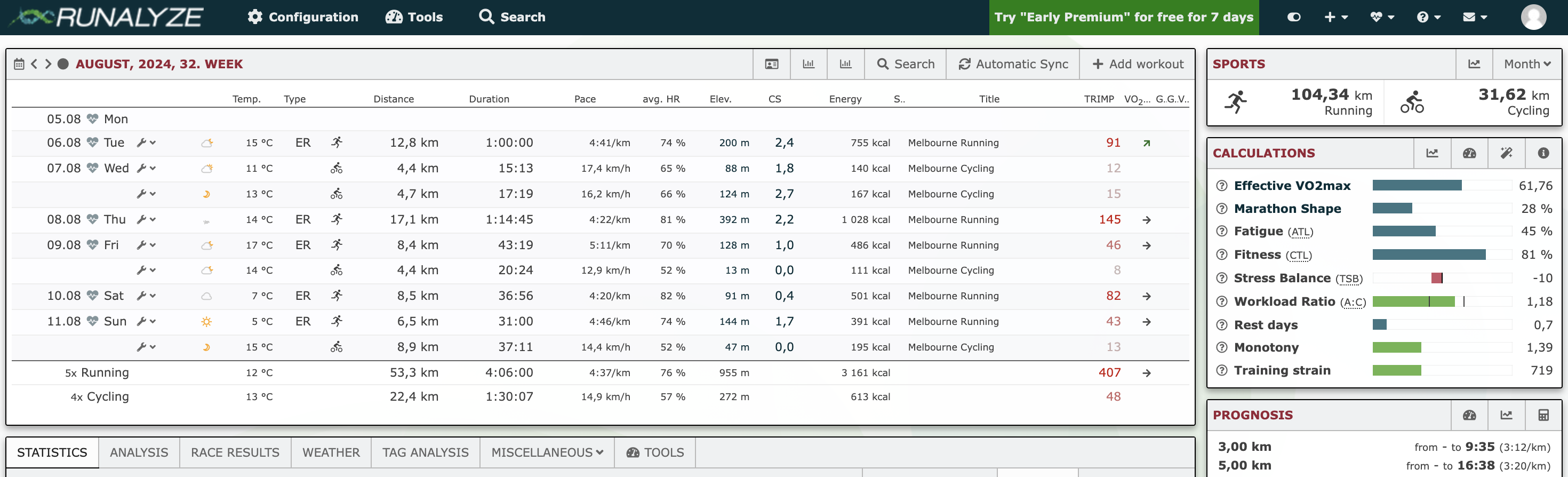 Runalyze dashboard for helping improve running.